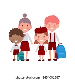 group of students standing smiling on white background