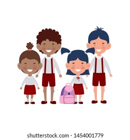 group of students standing smiling on white background