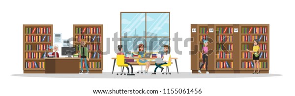 Group Students Study Library Reading Books Stock Vector (Royalty Free ...