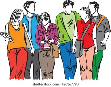 GROUP OF STUDENTS TEENAGERS walking ILLUSTRATION