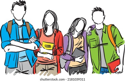 GROUP OF STUDENTS together having fun back to school concept vector illustration