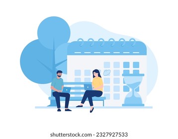 Group study in the park trending concept flat illustration