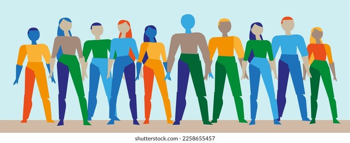 Group of stylized people dressed in colorful outfits