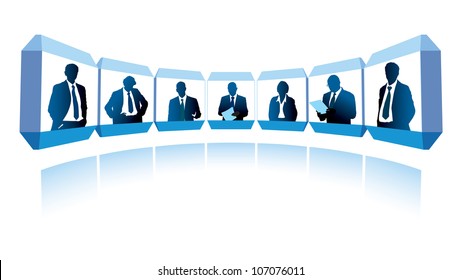 Group of successful businesspeople having a video conference