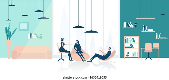 Group of successful young business people working in beautiful office environment. Office business life, people talking, working together, negotiating, making decisions. 