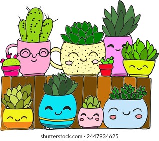 Group of succulent plants in pots , vector set