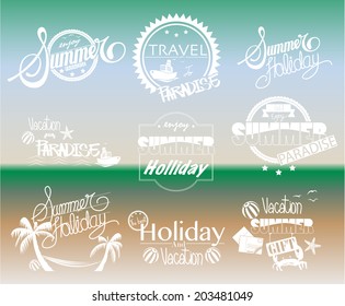 Group of Summer Labels on Gradient Background