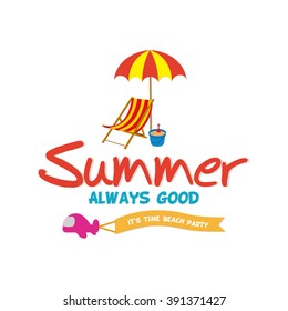 Group of summer objects on a white background with text