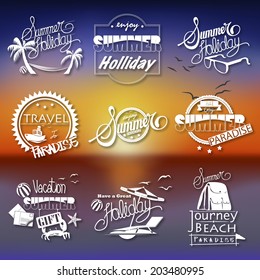 Group of Summer Words on Blurred Background
