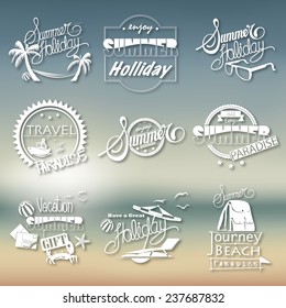 Group of Summer Words on Blurred Background