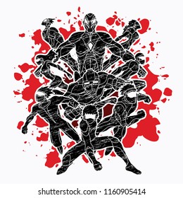 Group of Super Heroes action, Unity together team work graphic vector