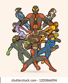 Group of Superhero action graphic vector.