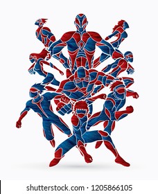 Group of Superhero action graphic vector.