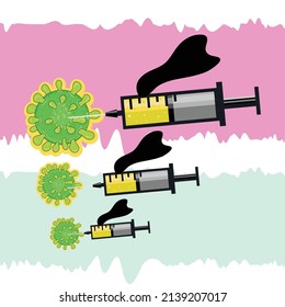 Group of superhero syringes killing virus Vaccination concept Vector