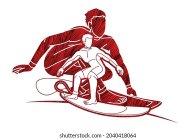 Group of Surfer Action Surfing Sport Man Players Cartoon Graphic Vector