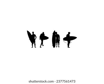 Group of Surfer Silhouette isolated white background. Vector Illustration