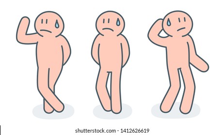 Group of sweating people with embarrassed and absurd look with emotion gestures  vector illustration