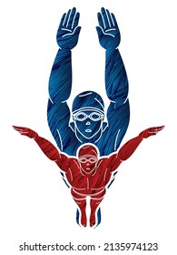 Group of Swimmer Action People Swimming Cartoon Sport Graphic Vector	
