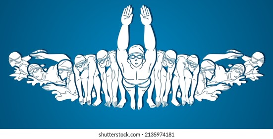 Group of Swimmer Action People Swimming Cartoon Sport Graphic Vector	