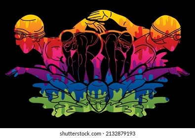 Group of Swimmer Action Swimming Cartoon Sport Graphic Vector