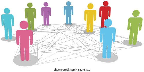 Group of symbol people stand on network nodes to connect on line connection chart