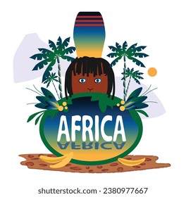 A group of symbolic african subjects. Funny baby face in the center