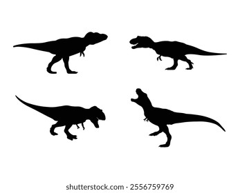 Group of T Rex Tyrannosaurus Dinosaur Silhouette isolated white background. Vector Illustration