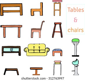Group of table and chair vector set