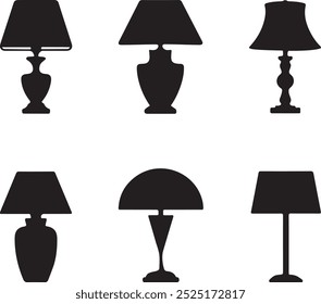 The group of table lamps silhouette vector art on a white background