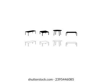 Grupo de silueta de tabla y contorno aislado en fondo blanco. Ilustración vectorial