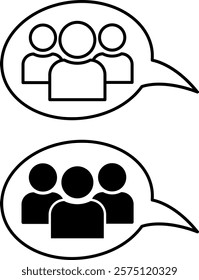 Group Talk Icons. Black and White Vector Icons. Vector Icon. Group of People Discussing Important Issues. Meeting Concept