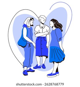 Grupo de mulheres jovens falantes, ilustração vetorial em branco. Diálogo e conceito moderno de vetor de comunicação.