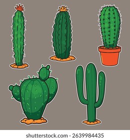 Group of tall green cacti plants