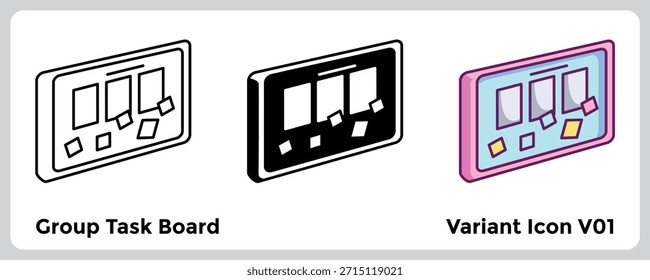 O Group Task Board torna os projetos de equipe gerenciáveis com visibilidade clara de tarefas. Estilo Linha, Preenchido, Cor.