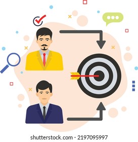 Group or Team Aim Stock illustration, Employees Target Program Concept, hrm symbol, Dartboard and bunch of people vector icon design, Collective Goal sign