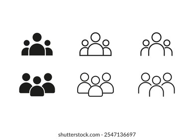 Conjunto de ícones da equipe de grupo. Sinal de vetor de associação de comunidade de trabalho em equipe. Multidão de usuários do símbolo de grupo social. Agrupar várias equipes de funcionários isoladas em fundo branco.