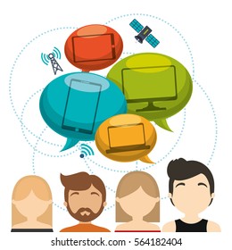 group technology connected device satellite internet vector illustration