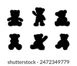 Group of Teddy Bear Silhouette isolated white background. Vector Illustration