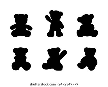 Group of Teddy Bear Silhouette isolated white background. Vector Illustration