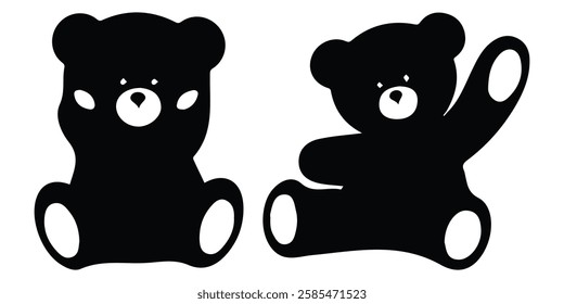 Group of Teddy Bear Silhouettes on White Background