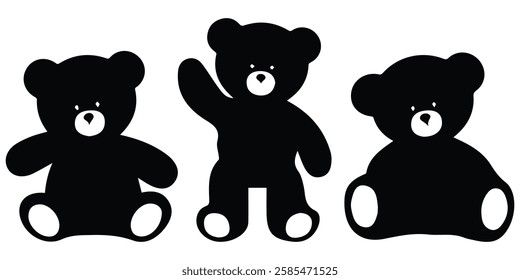 Group of Teddy Bear Silhouettes on White Background