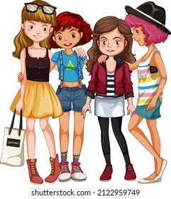 Group of teenage girls on white background illustration