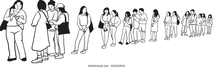 A group of teenager are waiting on the line.