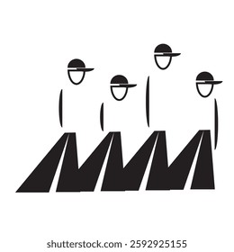 A group of teenagers in caps. The insignia, symbol of the community.