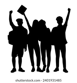 Group of teenagers, high school students silhouette