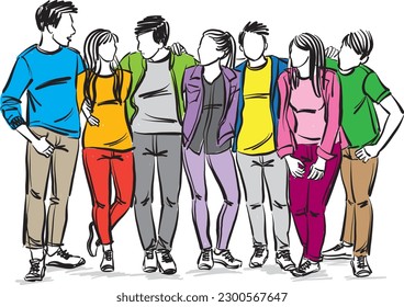 group of teenagers students together team concept friends friendship vector illustration