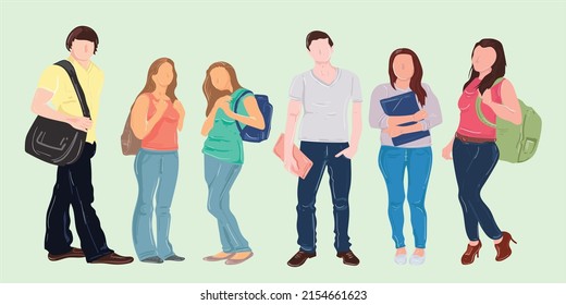 GROUP OF TEENAGERS STUDENTS VECTORS SET ISLLUSTRATION