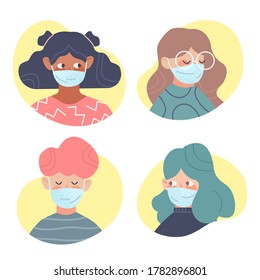 Group of teens wearing medical masks - Concept of coronavirus quarantine - COVID-19 hygiene promotion with wearing a face mask