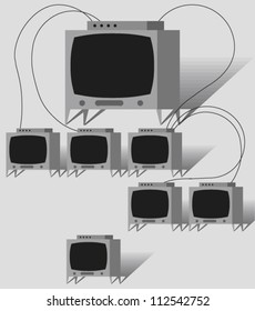 Group of televisions linked together