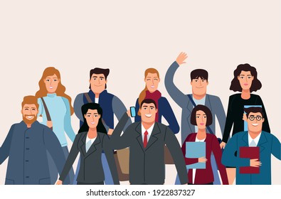 Group Of Ten Business Persons Back To Office Characters Vector Illustration Design